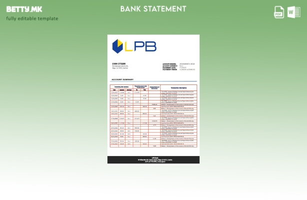 Модерен стил на Латвија ЛПБ шаблон за извод од банка